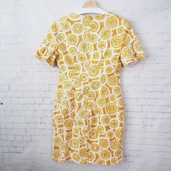 Trina Turk Jacinta 2 Dress Size 2 Yellow Sunburst Sheath Short Sleeve Lined - Picture 5 of 9